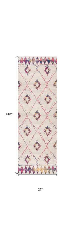 HomeRoots 20' Ivory and Gold Abstract Geometric Runner Rug - Handcrafted Elegance for Modern & Bohemian Spaces 2’ x 20’ 393048