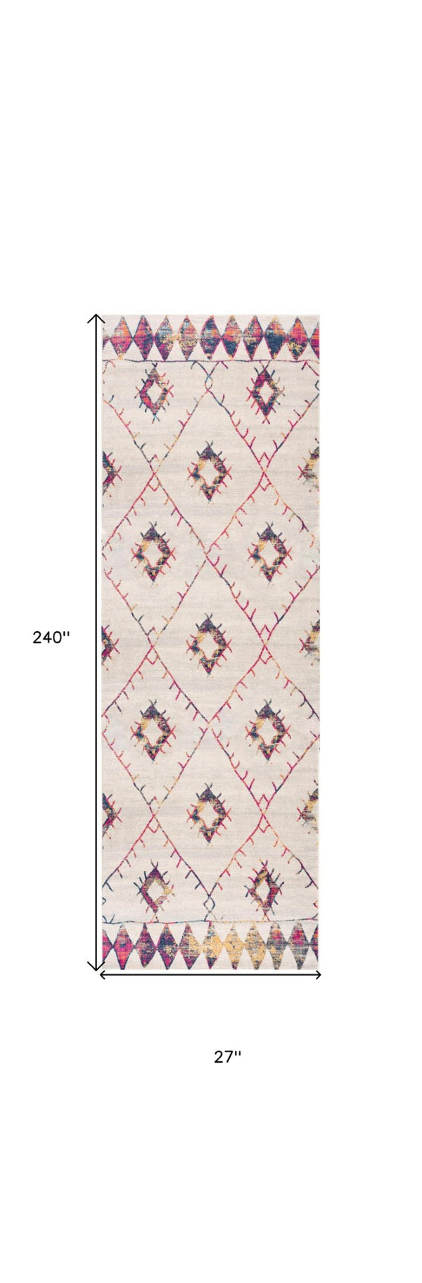 HomeRoots 20' Ivory and Gold Abstract Geometric Runner Rug - Handcrafted Elegance for Modern & Bohemian Spaces 2’ x 20’ 393048