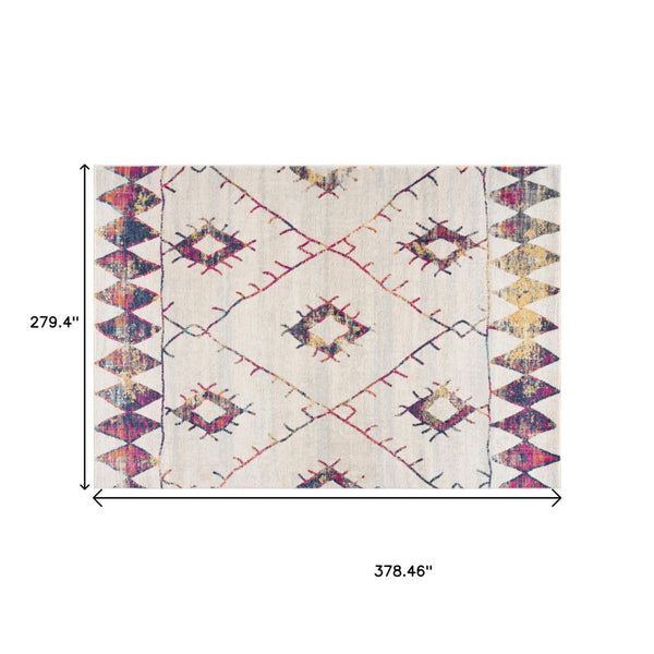 HomeRoots 20' Ivory and Gold Abstract Geometric Runner Rug - Handcrafted Elegance for Modern & Bohemian Spaces 9’ x 13’ 393059