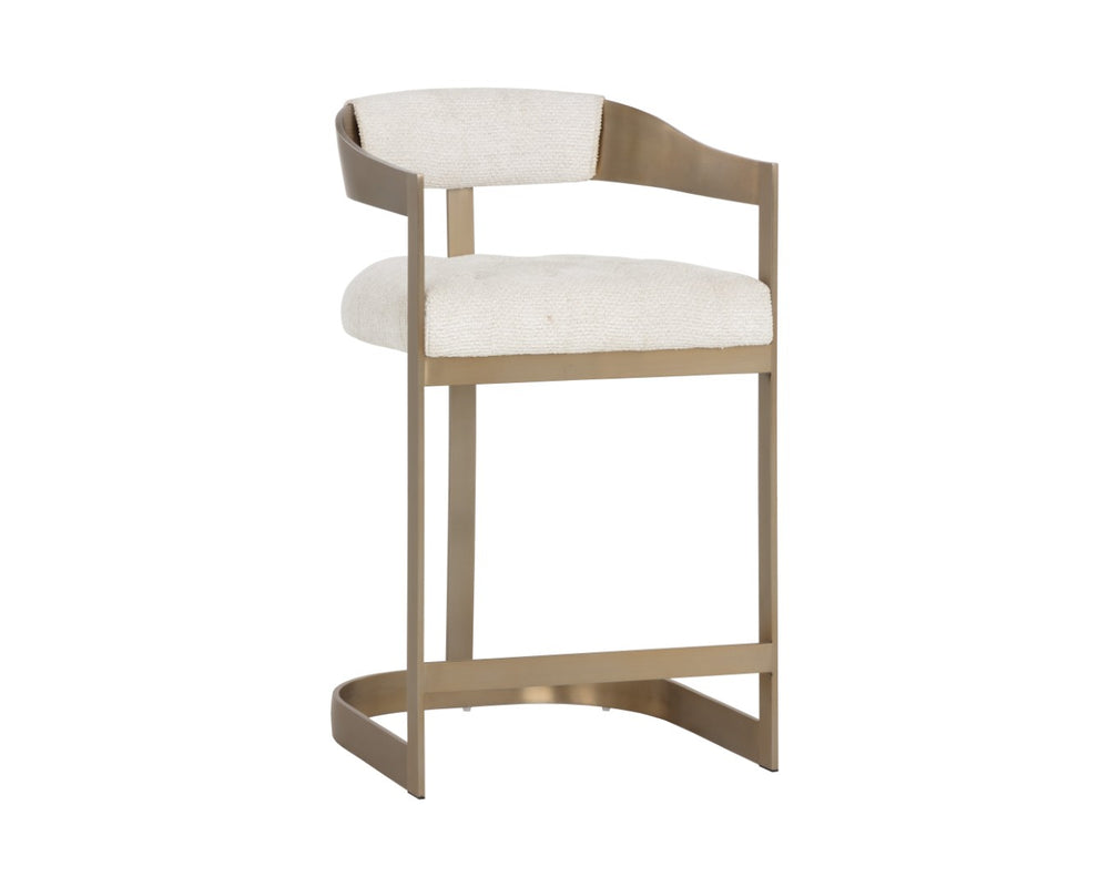 Sunpan BEAUMONT Counter Stool - Antique Brass Base, Rhea Light Barley Upholstery for Stylish Comfort 112400