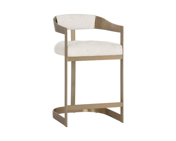 Sunpan BEAUMONT Counter Stool - Antique Brass Base, Rhea Light Barley Upholstery for Stylish Comfort 112400