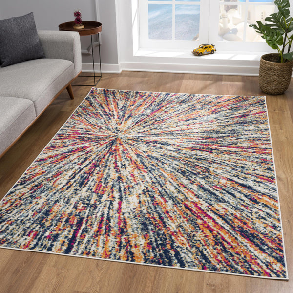 Homeroots 5' X 8' Cream Celestial Burst Abstract Area Rug  Polypropylene 393073