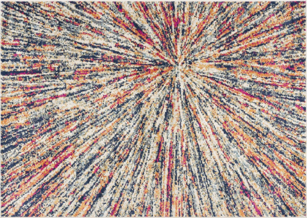 HomeRoots 7' Celestial Burst Abstract Area Rug - Vibrant Cream, Navy & Gold Design for Modern Living Spaces 8’ x 11’ 393075