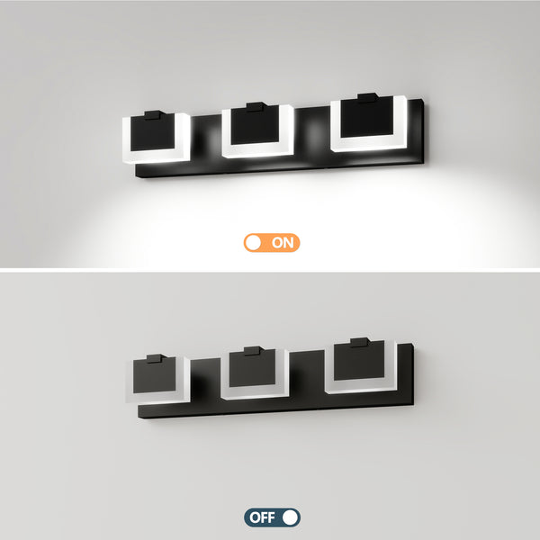 English Elm 3 Modern Black LED Vanity Light 3-Head Up/Down Wall Fixture 6000K Dimmable Iron Acrylic Bath W2312P374942