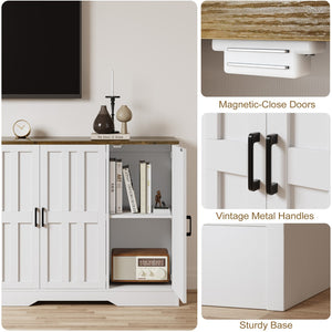 English Elm Modern Farmhouse Sideboard with Barn Doors Adjustable Shelf and Wood Grain Finish T5618P451109