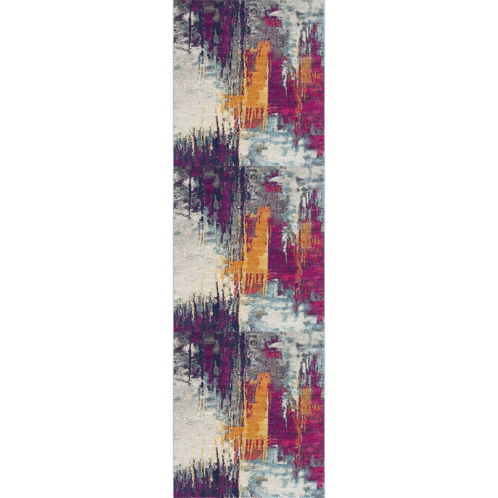 HomeRoots 20' Gray Ivory And Magenta Abstract Rug - Modern Design for Hallways, Kitchens, and High-Traffic Areas 20' Runner Runner 393099