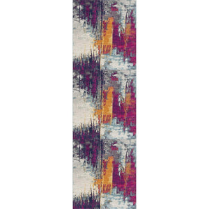 HomeRoots 20' Gray Ivory And Magenta Abstract Rug - Modern Design for Hallways, Kitchens, and High-Traffic Areas 20' Runner Runner 393099