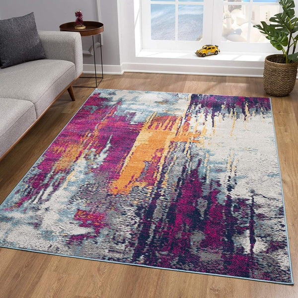 HomeRoots 20' Gray Ivory And Magenta Abstract Rug - Modern Design for Hallways, Kitchens, and High-Traffic Areas 20' Runner Runner 393099