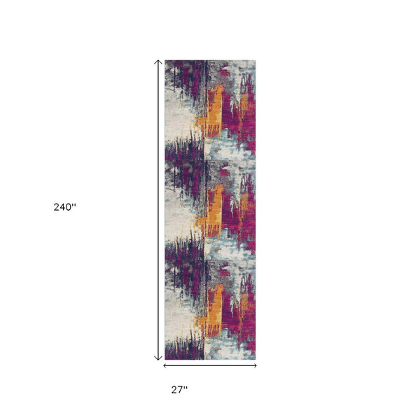 HomeRoots 20' Gray Ivory And Magenta Abstract Rug - Modern Design for Hallways, Kitchens, and High-Traffic Areas 20' Runner Runner 393099