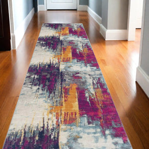 HomeRoots 20' Gray Ivory And Magenta Abstract Rug - Modern Design for Hallways, Kitchens, and High-Traffic Areas 20' Runner Runner 393099