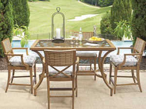Lexington Tommy Bahama Outdoor 3930-873 Elegant Bistro Table With Sunburst Design And Tempered Glass Top For Outdoor Dining Spaces Light Brown Wood 3930-873