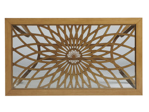 Lexington Tommy Bahama Outdoor 3930-873 Elegant Bistro Table With Sunburst Design And Tempered Glass Top For Outdoor Dining Spaces Light Brown Wood 3930-873