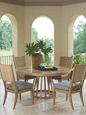 Lexington Tommy Bahama Outdoor 3930-875c Round Dining Table - Elegant Aluminum Design With Unique Patterns For Indoor & Outdoor Spaces Light Brown Wood 3930-875c
