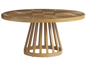 Lexington Tommy Bahama Outdoor 3930-875c Round Dining Table - Elegant Aluminum Design With Unique Patterns For Indoor & Outdoor Spaces Light Brown Wood 3930-875c