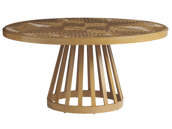 Lexington Tommy Bahama Outdoor 3930-875c Round Dining Table - Elegant Aluminum Design With Unique Patterns For Indoor & Outdoor Spaces Light Brown Wood 3930-875c