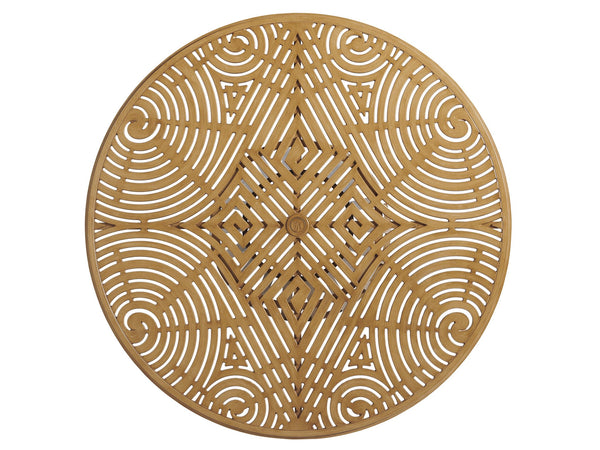 Lexington Tommy Bahama Outdoor 3930-875c Round Dining Table - Elegant Aluminum Design With Unique Patterns For Indoor & Outdoor Spaces Light Brown Wood 3930-875c