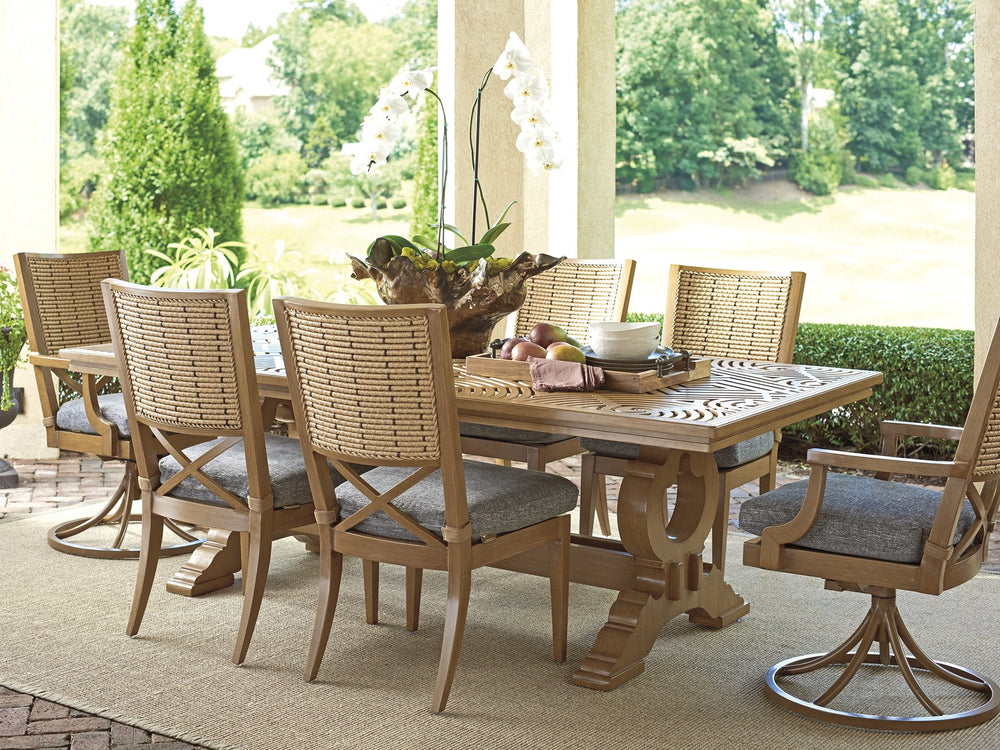Lexington Tommy Bahama Outdoor 3930-877c Stunning Rectangular Dining Table With Southwest-inspired Design For Elegant Entertaining Light Brown Wood 3930-877c