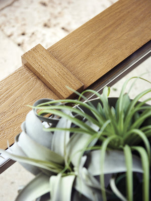 Lexington Tommy Bahama Outdoor 3930-947 Square Cocktail Table - Elegant Transitional Design With Textured Aluminum And Glass Top Light Brown Wood 3930-947