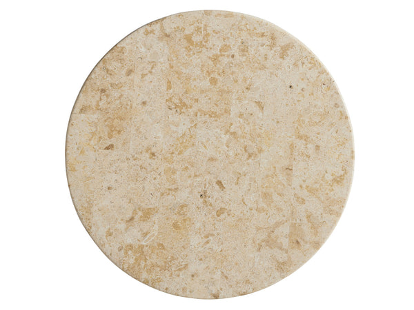 Lexington Tommy Bahama Outdoor 3930-950c Elegant Round Side Table With Natural Mactan Stone Top And All-weather Wicker Design Light Brown Wood 3930-950c