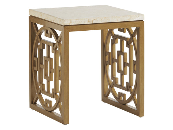 Lexington Tommy Bahama Outdoor 3930-953c Square End Table - Stylish Southwest-inspired Design With Mactan Stone Top For Outdoor Living Light Brown Wood 3930-953c