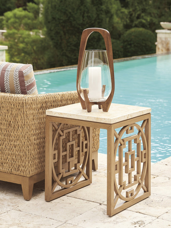 Lexington Tommy Bahama Outdoor 3930-953c Square End Table - Stylish Southwest-inspired Design With Mactan Stone Top For Outdoor Living Light Brown Wood 3930-953c