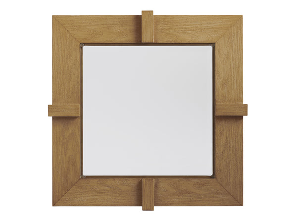 Lexington Tommy Bahama Outdoor 3930-957 Square End Table - Elegant Transitional Design With Beveled Glass Top & Textured Aluminum Finish Light Brown Wood 3930-957