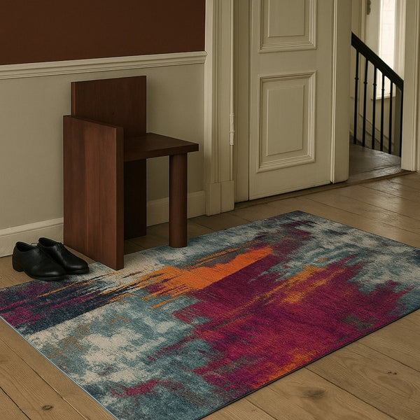 HomeRoots 20' Gray Ivory And Magenta Abstract Rug - Modern Design for Hallways, Kitchens, and High-Traffic Areas 5' X 7' Rectangle 393107