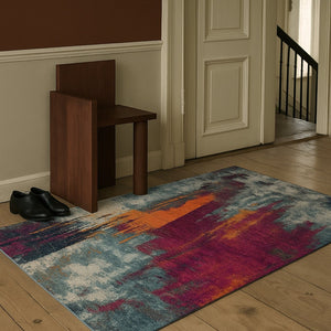HomeRoots 20' Gray Ivory And Magenta Abstract Rug - Modern Design for Hallways, Kitchens, and High-Traffic Areas 7’ x 10’ 393108