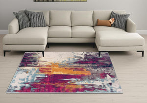 HomeRoots 20' Gray Ivory And Magenta Abstract Rug - Modern Design for Hallways, Kitchens, and High-Traffic Areas 7’ x 10’ 393108