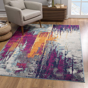 HomeRoots 20' Gray Ivory And Magenta Abstract Rug - Modern Design for Hallways, Kitchens, and High-Traffic Areas 7’ x 10’ 393108
