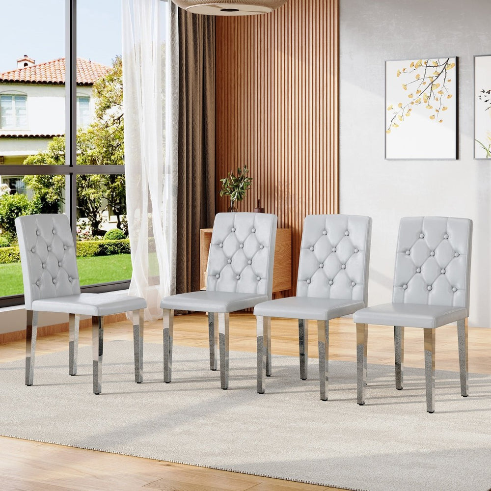 English Elm 4-piece Brown Suede Dining Chair Set with Tufted Back and Walnut Metal Legs Light Gray,Silver W1151P361184