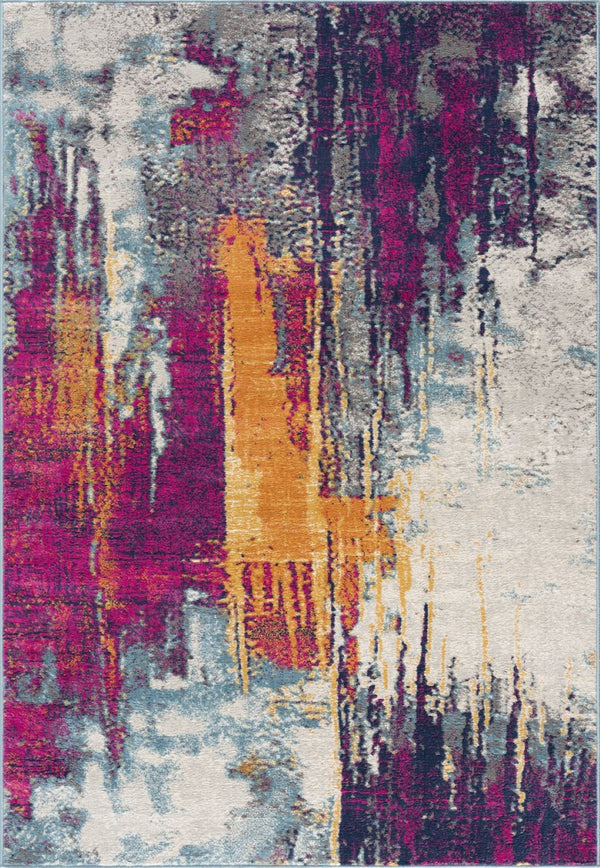 HomeRoots 20' Gray Ivory And Magenta Abstract Rug - Modern Design for Hallways, Kitchens, and High-Traffic Areas 8’ x 11’ 393109
