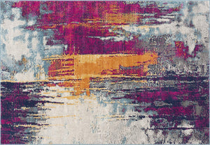 HomeRoots 20' Gray Ivory And Magenta Abstract Rug - Modern Design for Hallways, Kitchens, and High-Traffic Areas 9’ x 13’ 393110