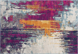 HomeRoots 20' Gray Ivory And Magenta Abstract Rug - Modern Design for Hallways, Kitchens, and High-Traffic Areas 9’ x 13’ 393110