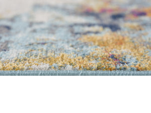 Homeroots 13' Runner Blue And Gold Abstract Runner Rug  Polypropylene 393113