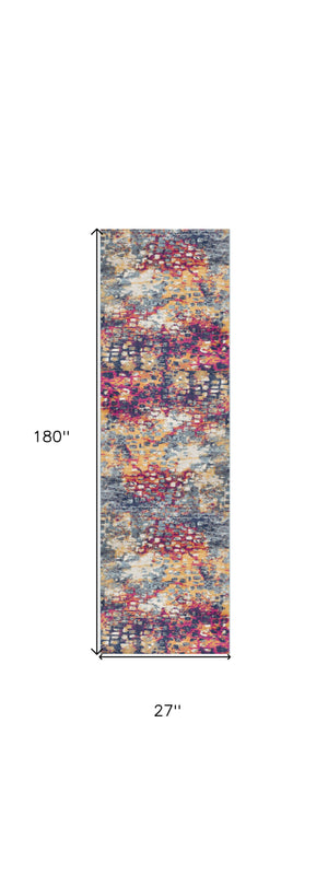 Homeroots 15' Runner Blue And Ivory Abstract Runner Rug  Polypropylene 393114