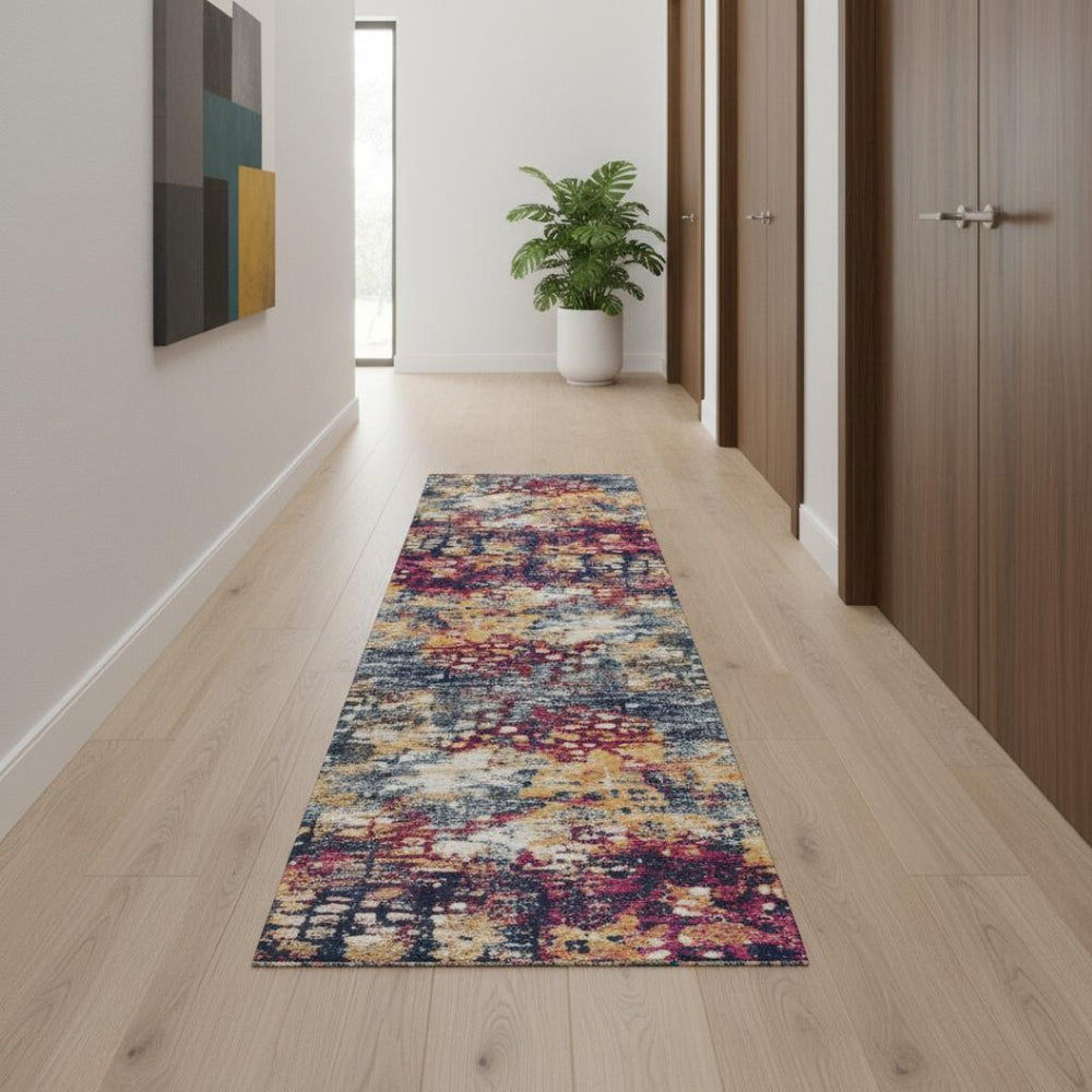 HomeRoots 20' Contemporary Blue and Ivory Abstract Runner Rug for High-Traffic Areas, Easy Care & Stylish Design 2’ x 20’ 393116