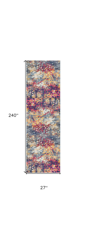 Homeroots 20' Runner Blue And Ivory Abstract Runner Rug  Polypropylene 393116