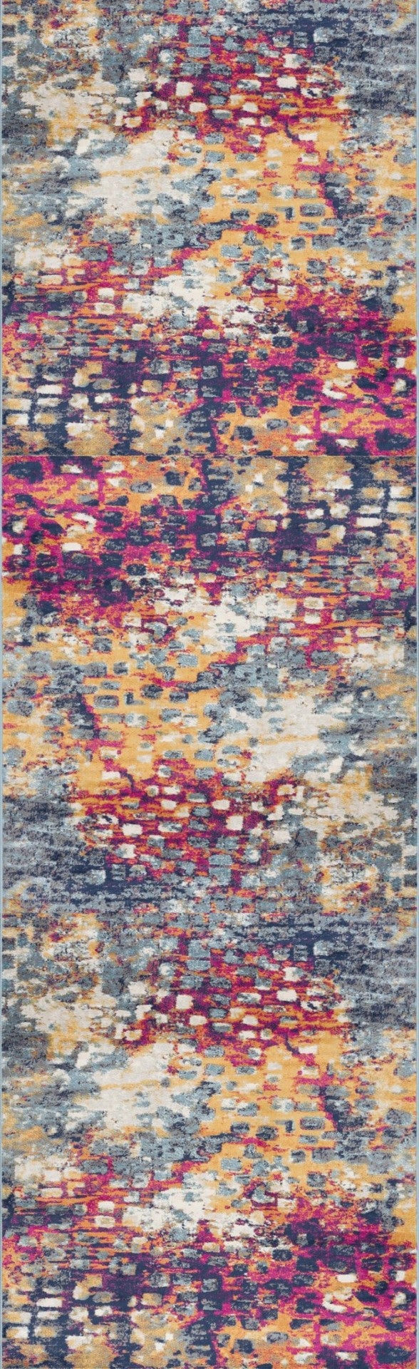 HomeRoots 20' Contemporary Blue and Ivory Abstract Runner Rug for High-Traffic Areas, Easy Care & Stylish Design 2’ x 20’ 393116