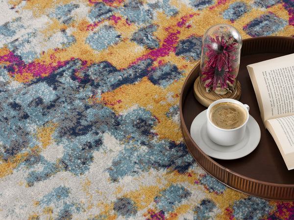 Homeroots 5' X 7' Blue And Gold Abstract Area Rug  Polypropylene 393124