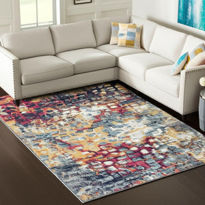 HomeRoots 20' Contemporary Blue and Ivory Abstract Runner Rug for High-Traffic Areas, Easy Care & Stylish Design 7’ x 10’ 393125