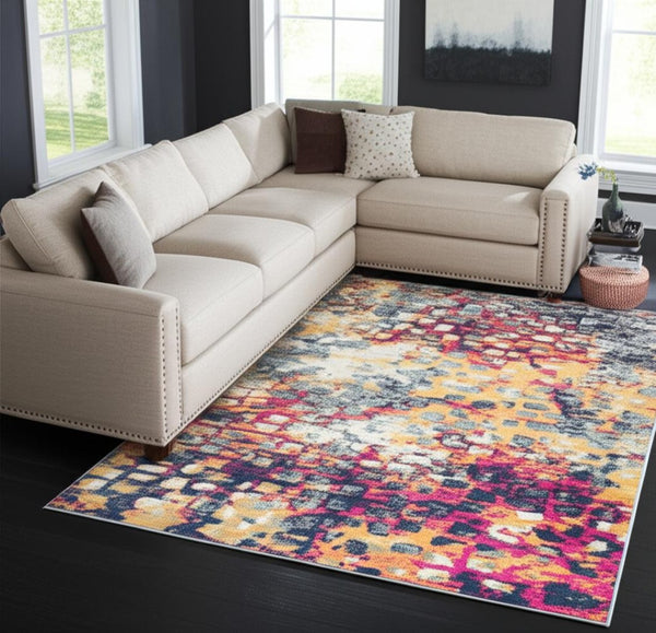 HomeRoots 20' Contemporary Blue and Ivory Abstract Runner Rug for High-Traffic Areas, Easy Care & Stylish Design 8’ x 11’ 393126