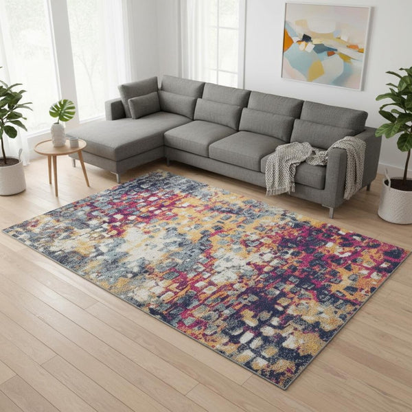 HomeRoots 20' Contemporary Blue and Ivory Abstract Runner Rug for High-Traffic Areas, Easy Care & Stylish Design 9’ x 13’ 393127