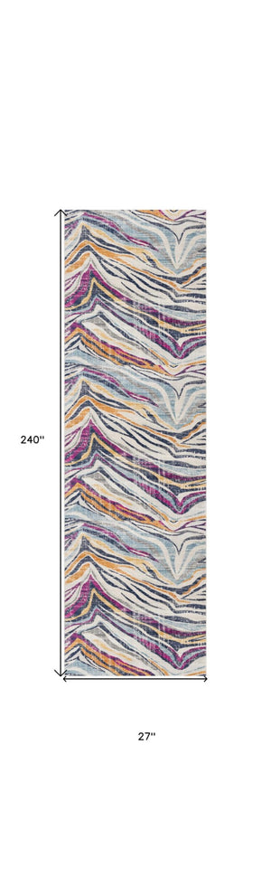 HomeRoots 20' Blue and Gold Abstract Runner Rug - Stylish, Durable, and Modern Design for Hallways and Entryways 2’ x 20’ 393133