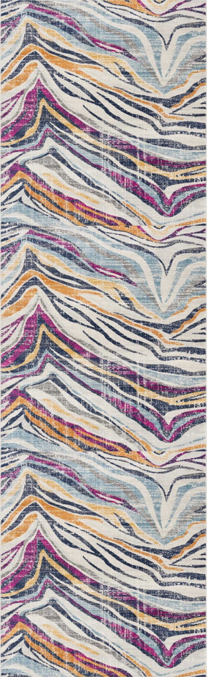 HomeRoots 20' Blue and Gold Abstract Runner Rug - Stylish, Durable, and Modern Design for Hallways and Entryways 2’ x 20’ 393133