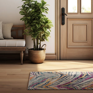 HomeRoots 20' Blue and Gold Abstract Runner Rug - Stylish, Durable, and Modern Design for Hallways and Entryways 2’ x 20’ 393133