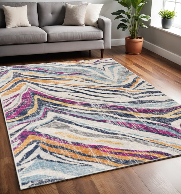 HomeRoots 20' Blue and Gold Abstract Runner Rug - Stylish, Durable, and Modern Design for Hallways and Entryways 5’ x 8’ 393141