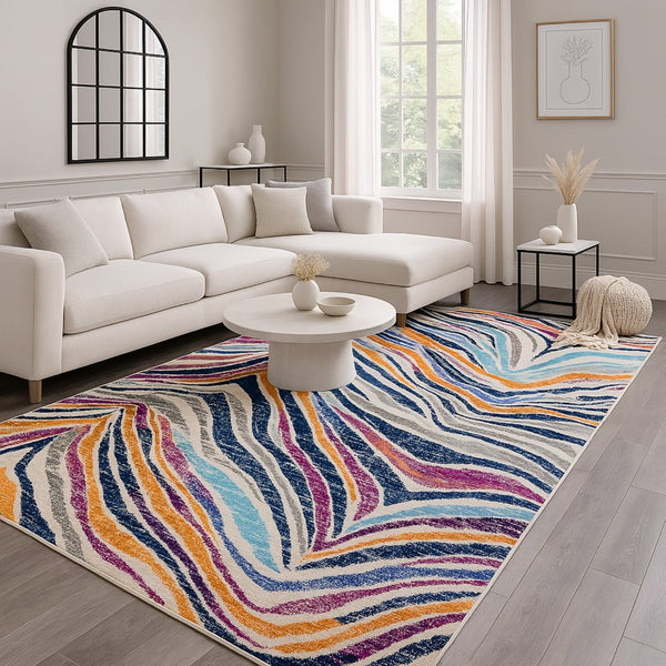 HomeRoots 20' Blue and Gold Abstract Runner Rug - Stylish, Durable, and Modern Design for Hallways and Entryways 5’ x 8’ 393141