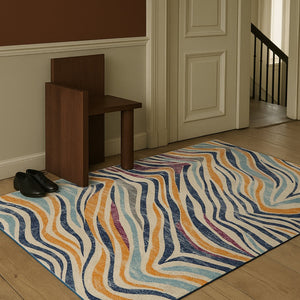 HomeRoots 20' Blue and Gold Abstract Runner Rug - Stylish, Durable, and Modern Design for Hallways and Entryways 5’ x 8’ 393141