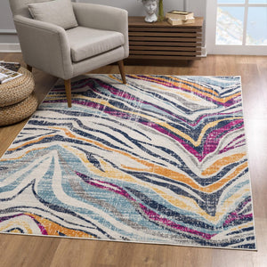 HomeRoots 20' Blue and Gold Abstract Runner Rug - Stylish, Durable, and Modern Design for Hallways and Entryways 5’ x 8’ 393141